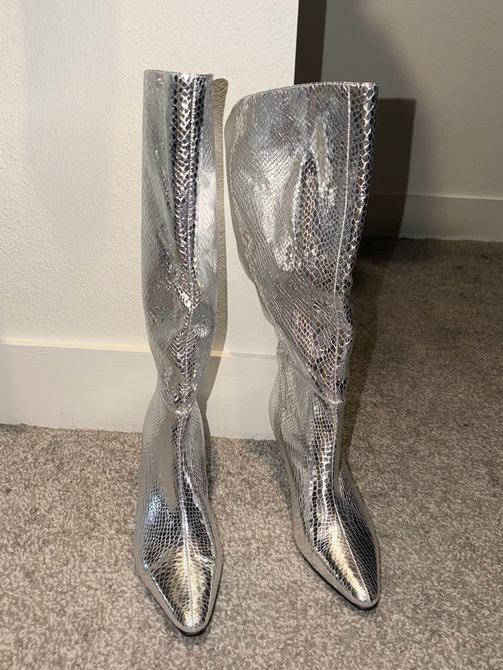 Steve Madden Silver Snakeskin Boots | Wide Calf